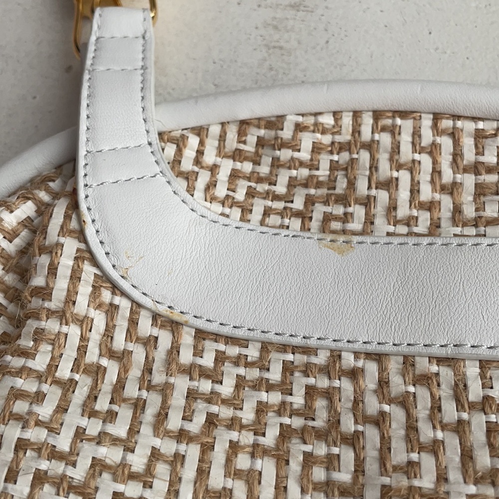 [ Kate Landry Jute and White Leather Handbag Gold Accent Purse ] Never Been Used - Picture 5 of 8